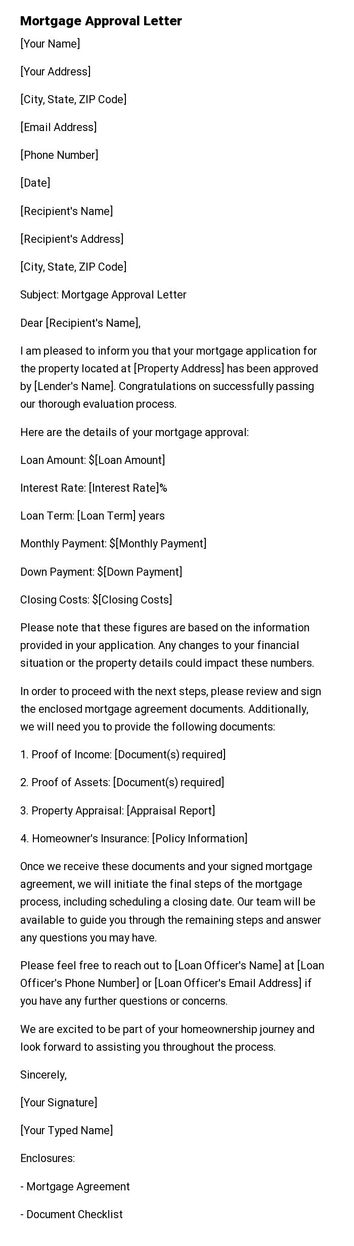 Mortgage Approval Letter