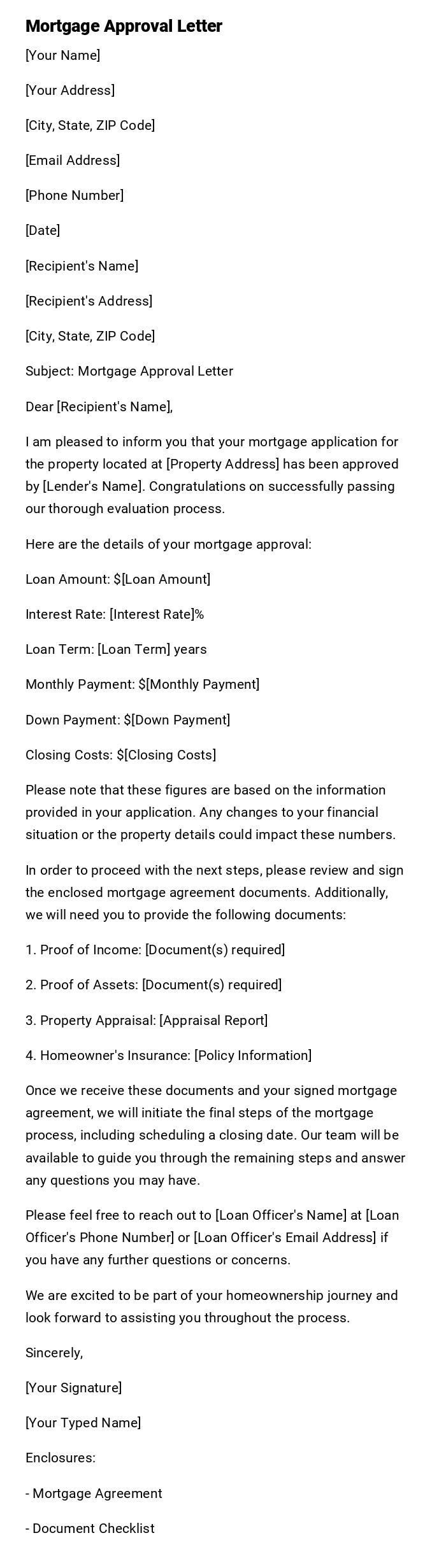 Mortgage Approval Letter