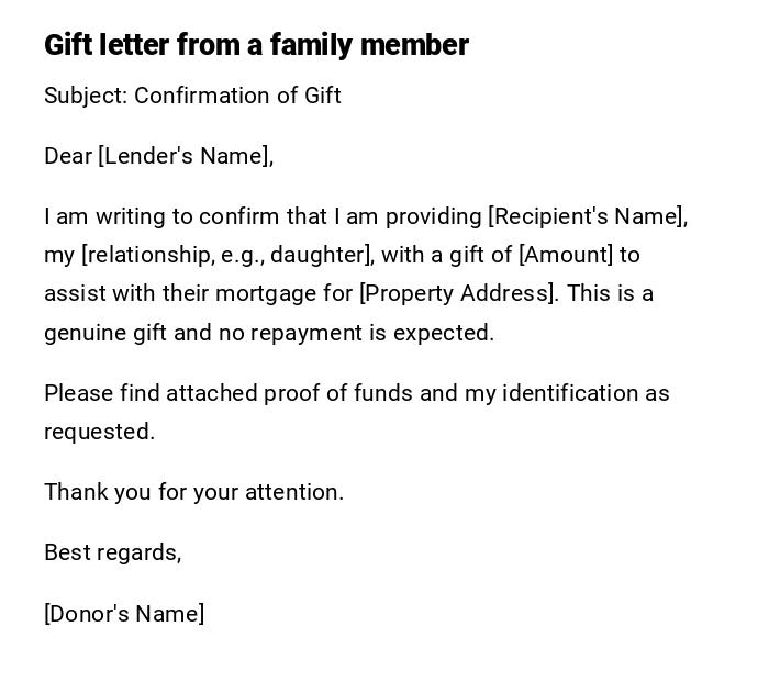 Gift letter from a family member