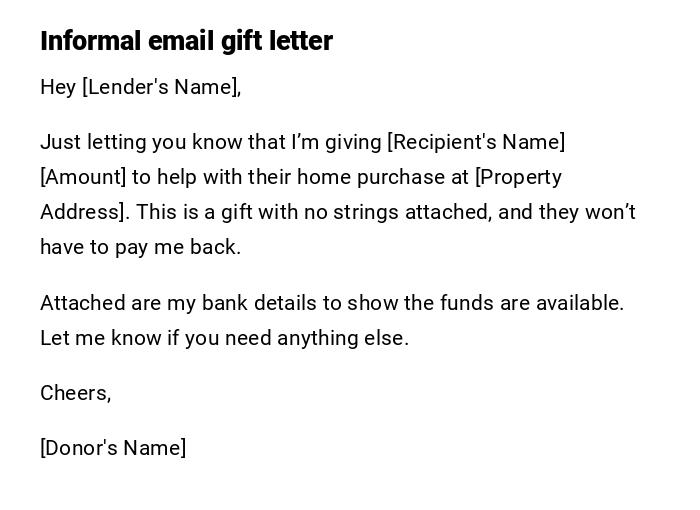 Informal email gift letter