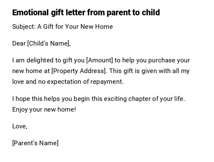 Emotional gift letter from parent to child