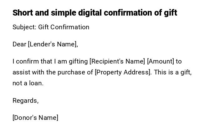 Short and simple digital confirmation of gift