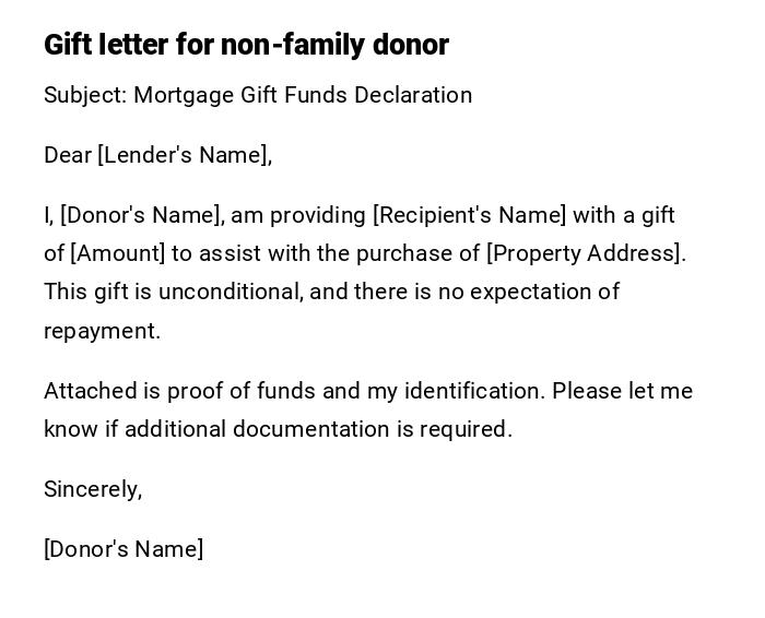 Gift letter for non-family donor