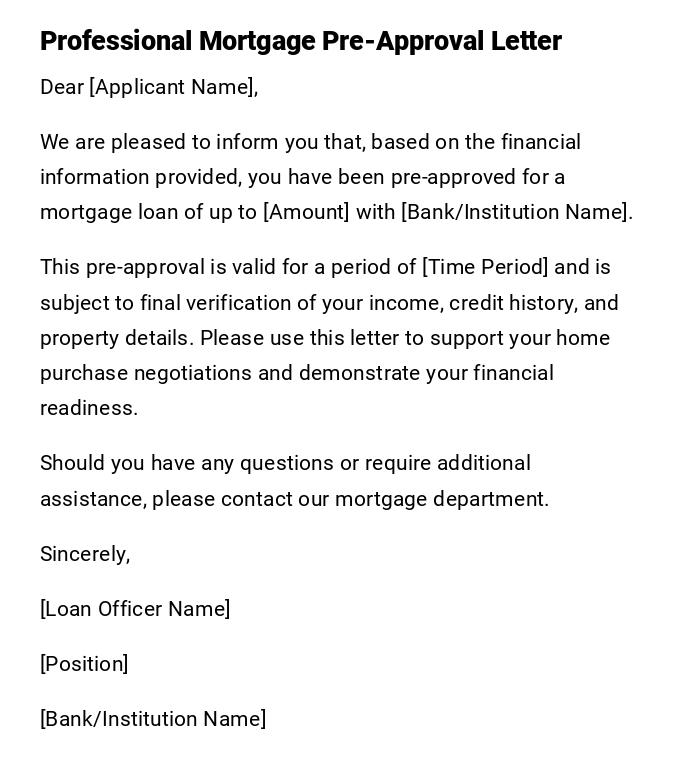 Professional Mortgage Pre-Approval Letter