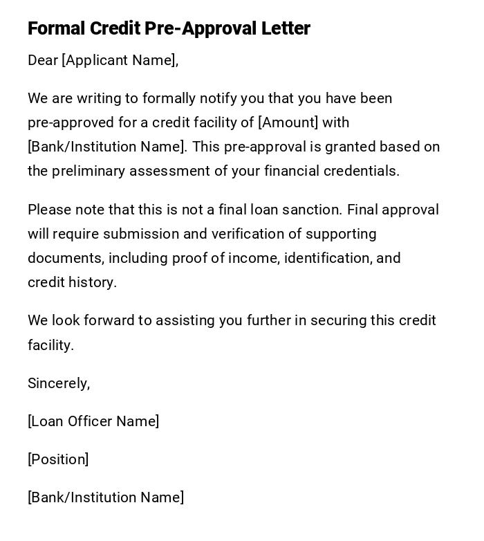 Formal Credit Pre-Approval Letter