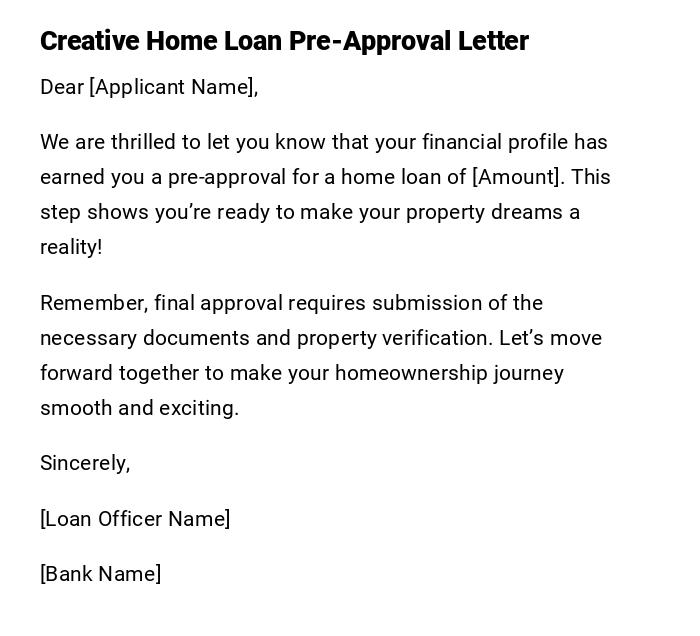 Creative Home Loan Pre-Approval Letter