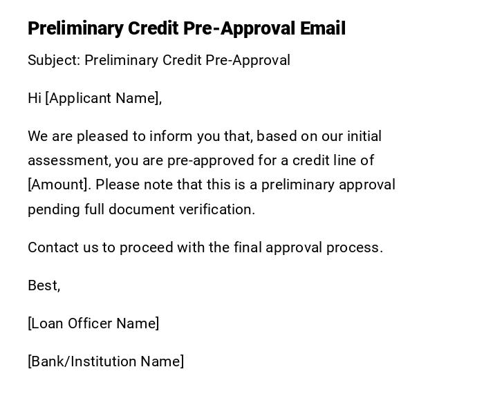 Preliminary Credit Pre-Approval Email