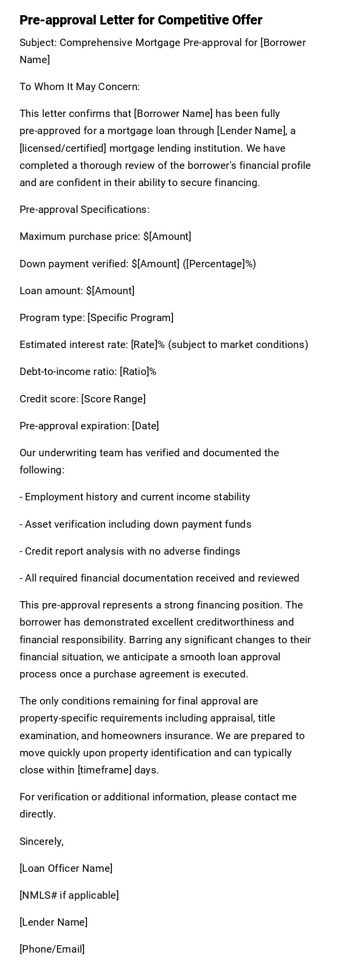Pre-approval Letter for Competitive Offer Pre-approval Letter for Competitive Offer