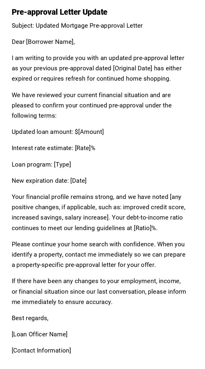 Pre-approval Letter Update Pre-approval Letter Update