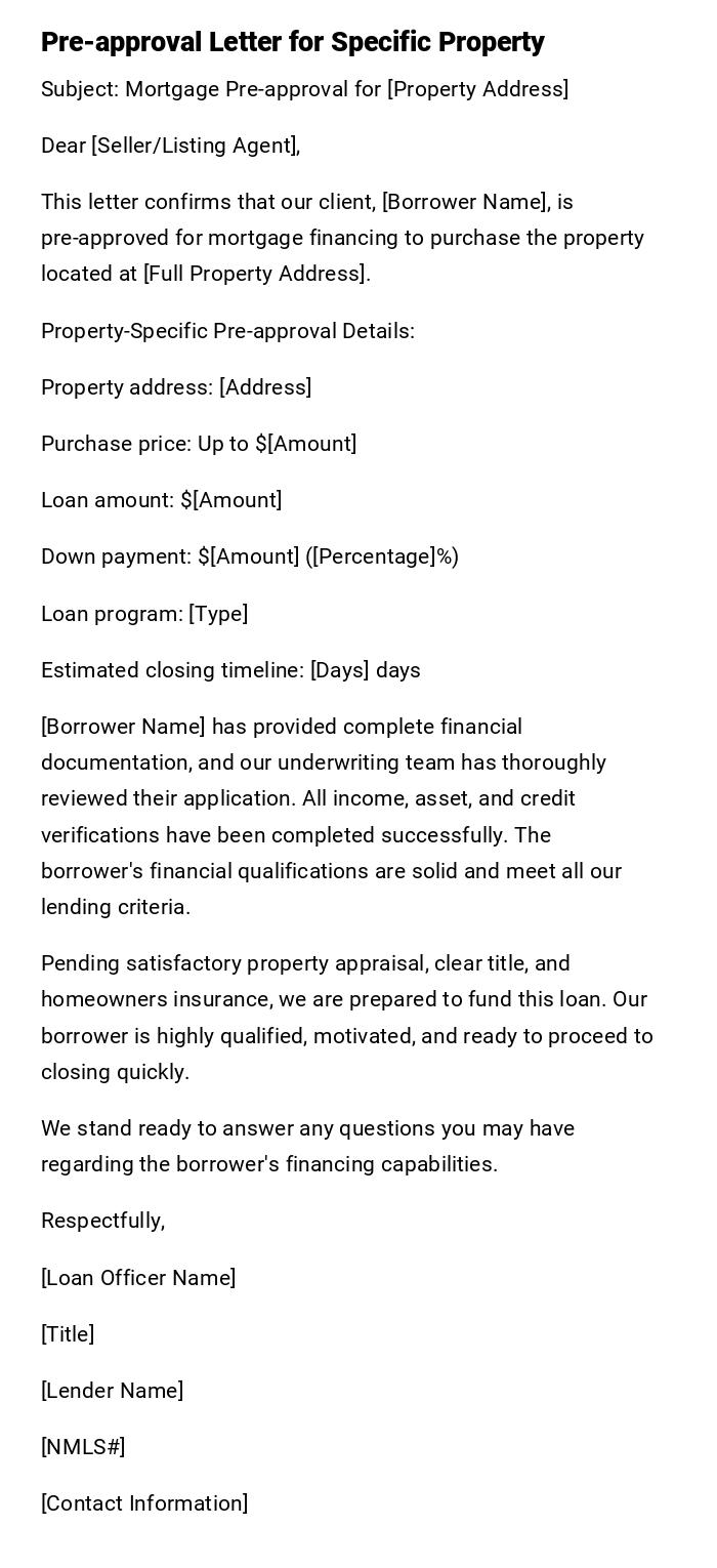 Pre-approval Letter for Specific Property Pre-approval Letter for Specific Property