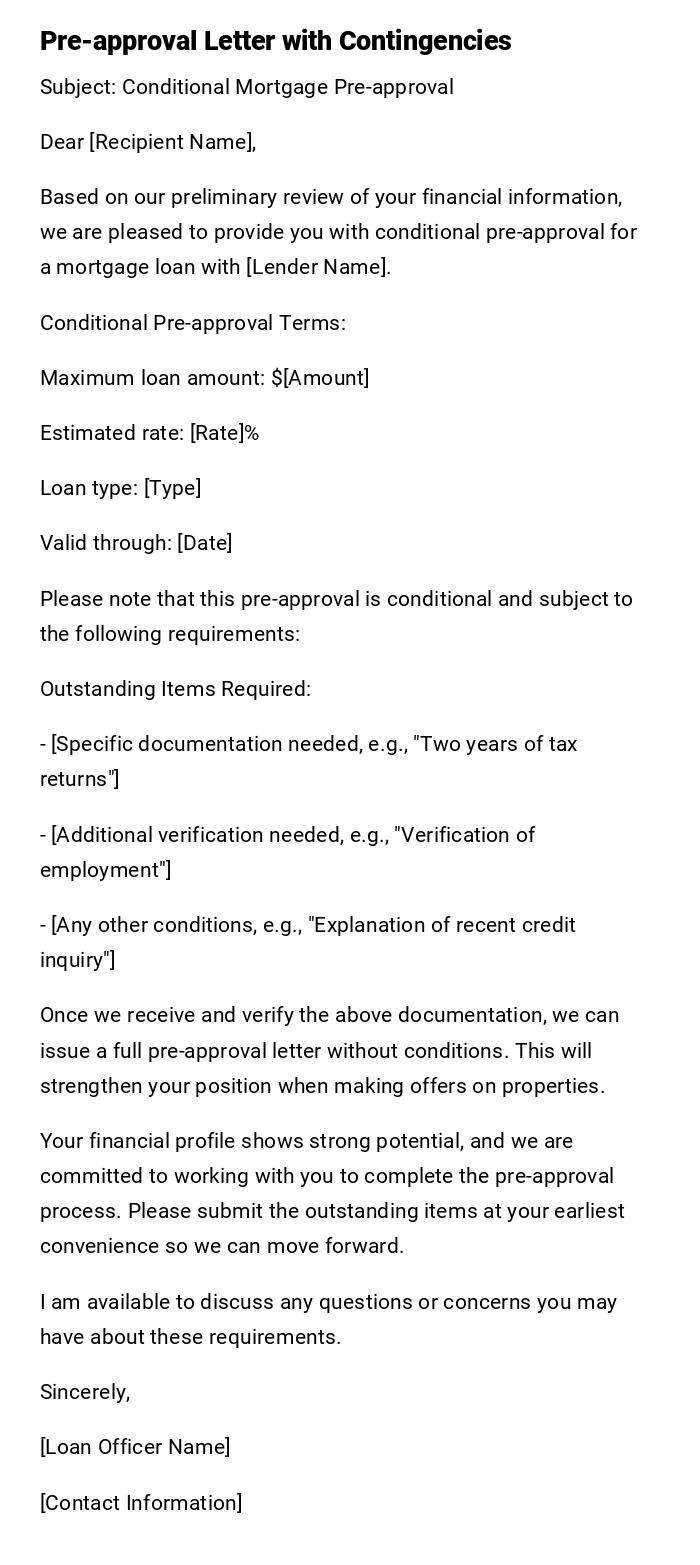Pre-approval Letter with Contingencies Pre-approval Letter with Contingencies
