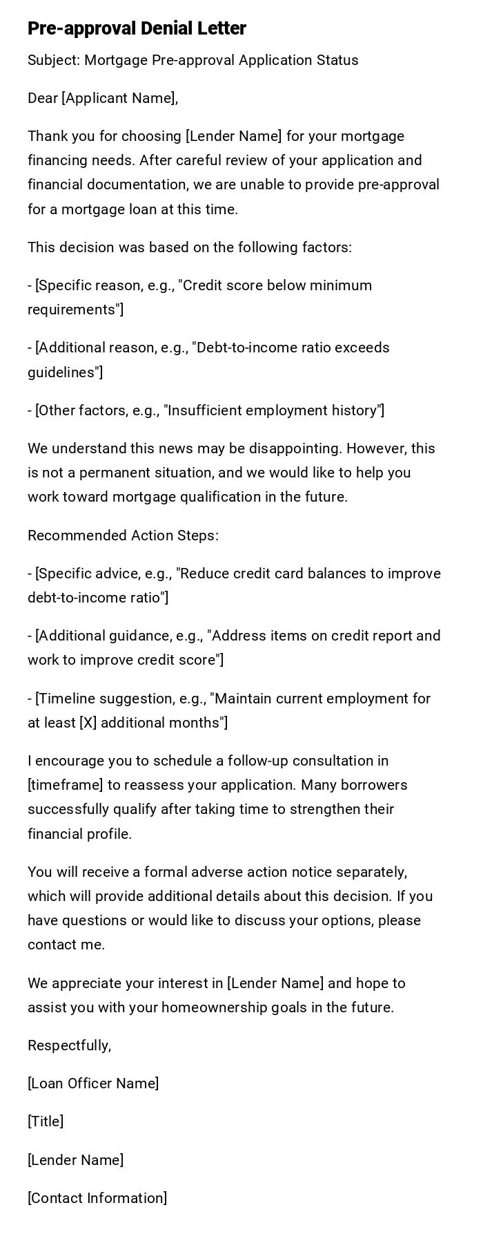 Pre-approval Denial Letter Pre-approval Denial Letter