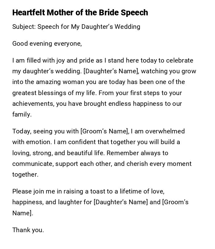 Heartfelt Mother of the Bride Speech Heartfelt Mother of the Bride Speech