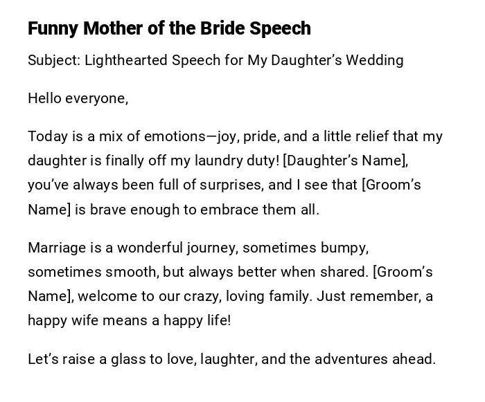 Funny Mother of the Bride Speech Funny Mother of the Bride Speech