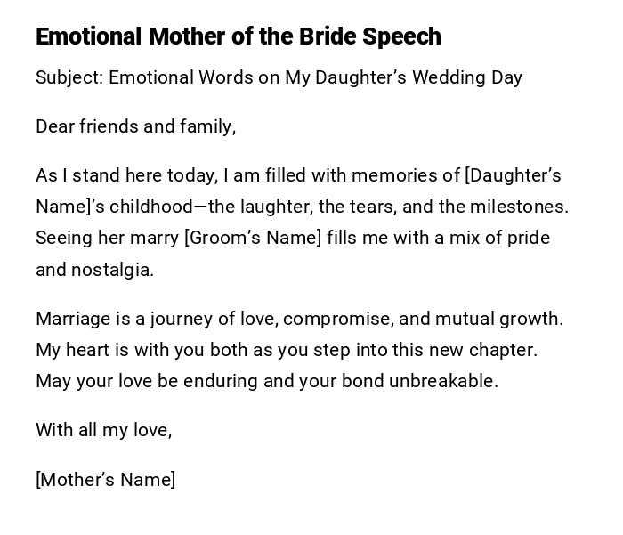 Emotional Mother of the Bride Speech Emotional Mother of the Bride Speech