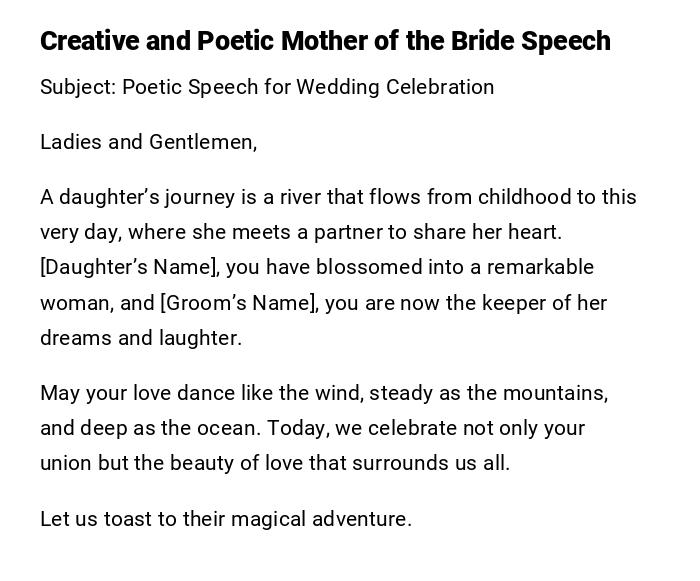 Creative and Poetic Mother of the Bride Speech Creative and Poetic Mother of the Bride Speech
