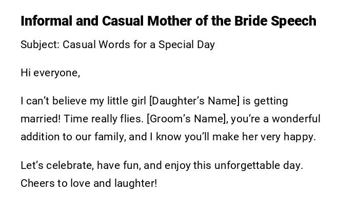 Informal and Casual Mother of the Bride Speech Informal and Casual Mother of the Bride Speech