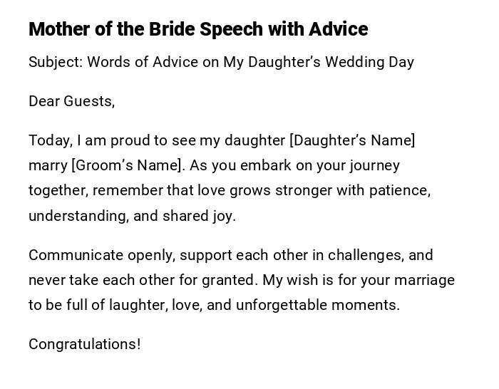Mother of the Bride Speech with Advice Mother of the Bride Speech with Advice