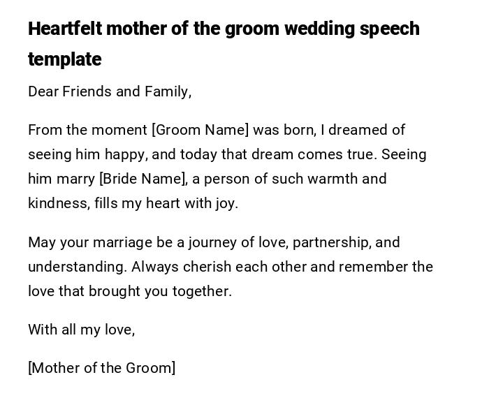 Heartfelt mother of the groom wedding speech template Heartfelt mother of the groom wedding speech template