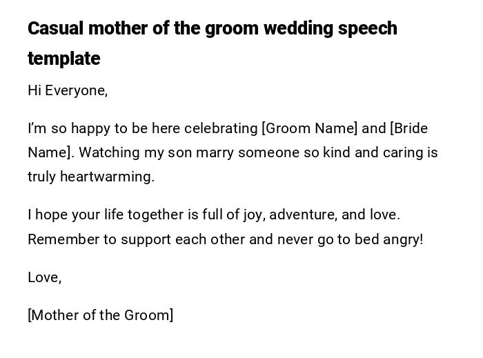 Casual mother of the groom wedding speech template Casual mother of the groom wedding speech template