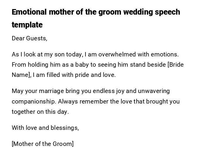Emotional mother of the groom wedding speech template Emotional mother of the groom wedding speech template
