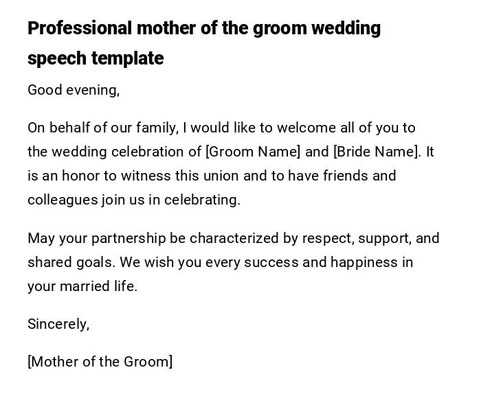 Professional mother of the groom wedding speech template Professional mother of the groom wedding speech template