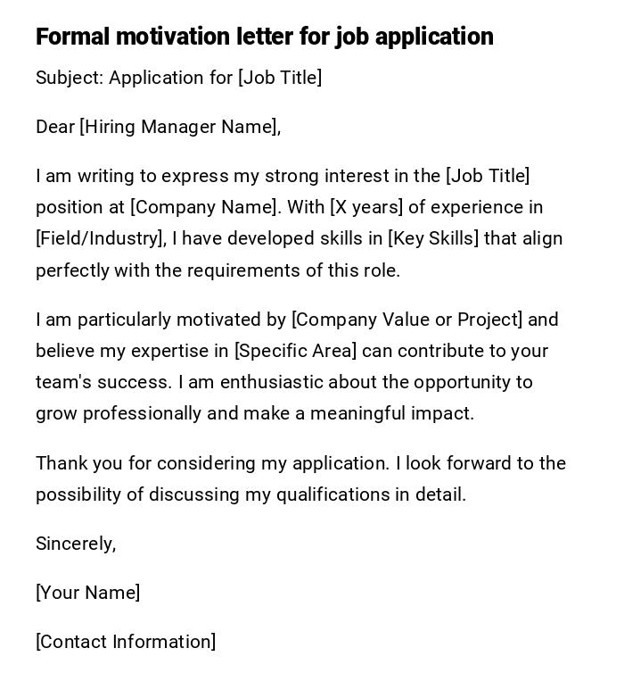 Formal motivation letter for job application