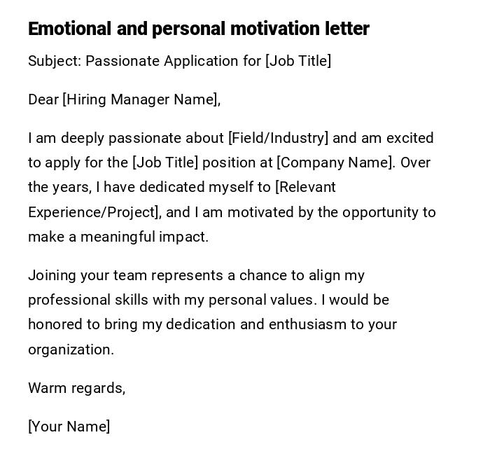 Emotional and personal motivation letter