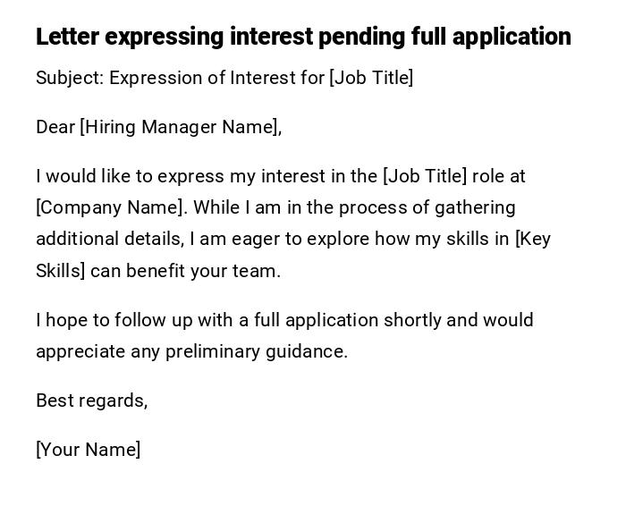 Letter expressing interest pending full application