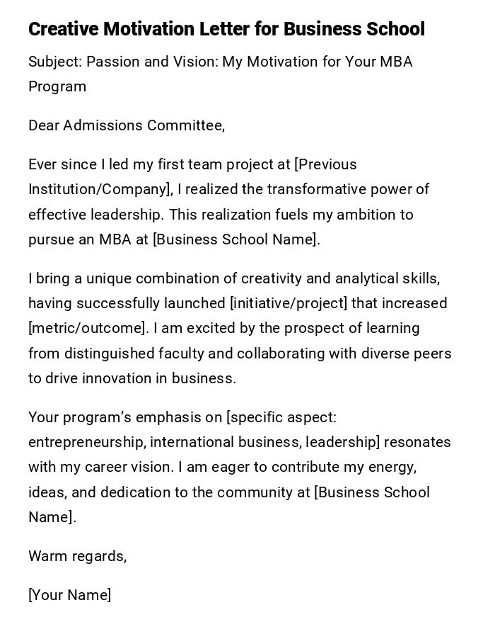 Creative Motivation Letter for Business School