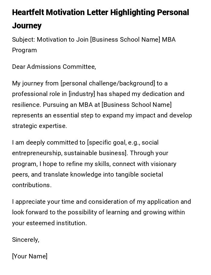 Heartfelt Motivation Letter Highlighting Personal Journey