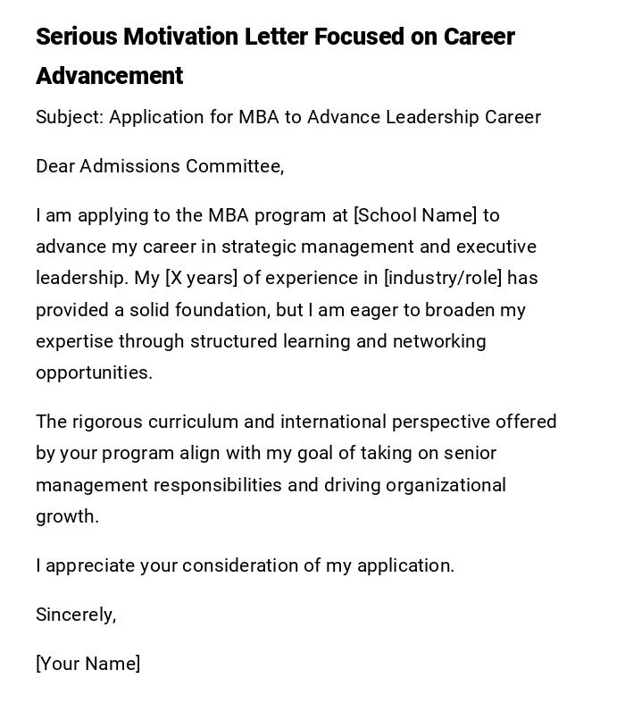 Serious Motivation Letter Focused on Career Advancement
