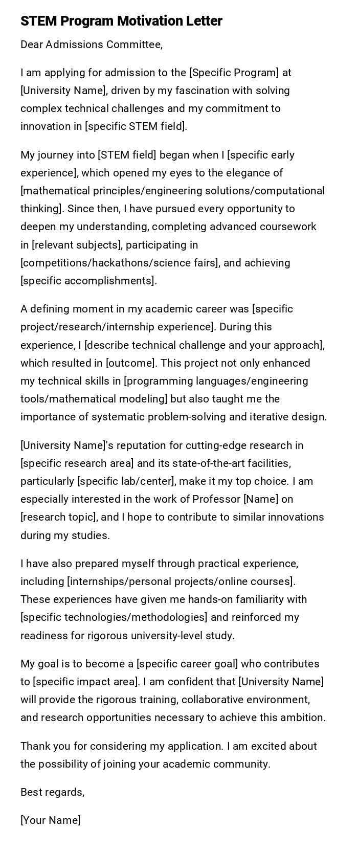 STEM Program Motivation Letter