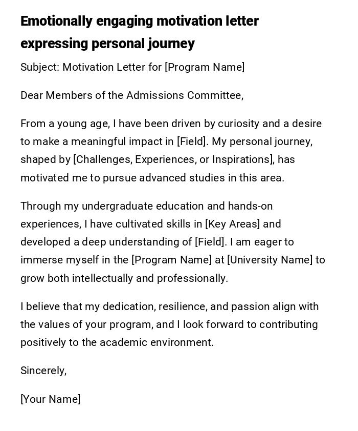 Emotionally engaging motivation letter expressing personal journey