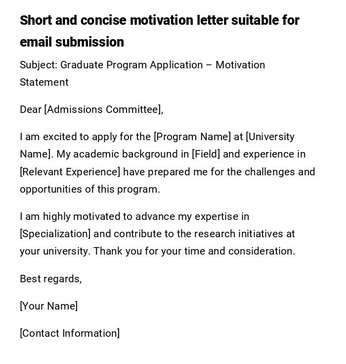 Short and concise motivation letter suitable for email submission
