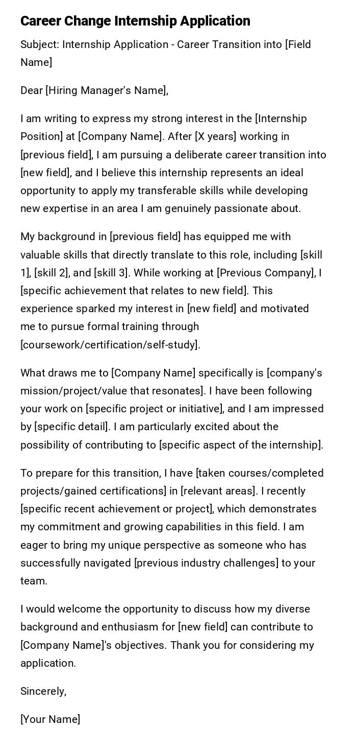 Career Change Internship Application