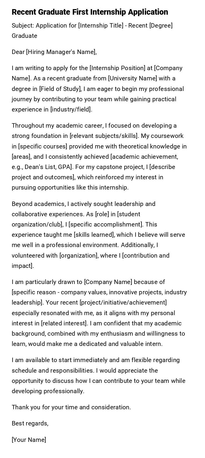 Recent Graduate First Internship Application