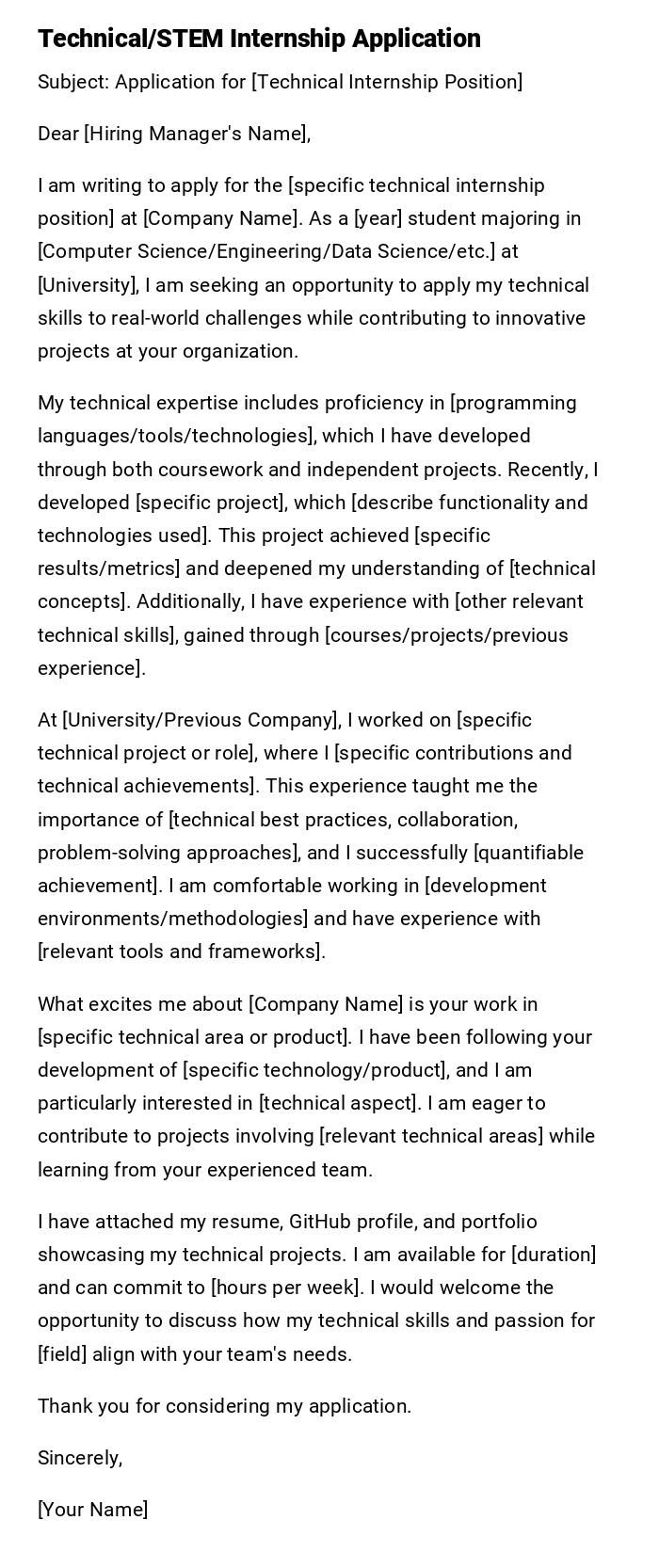 Technical/STEM Internship Application