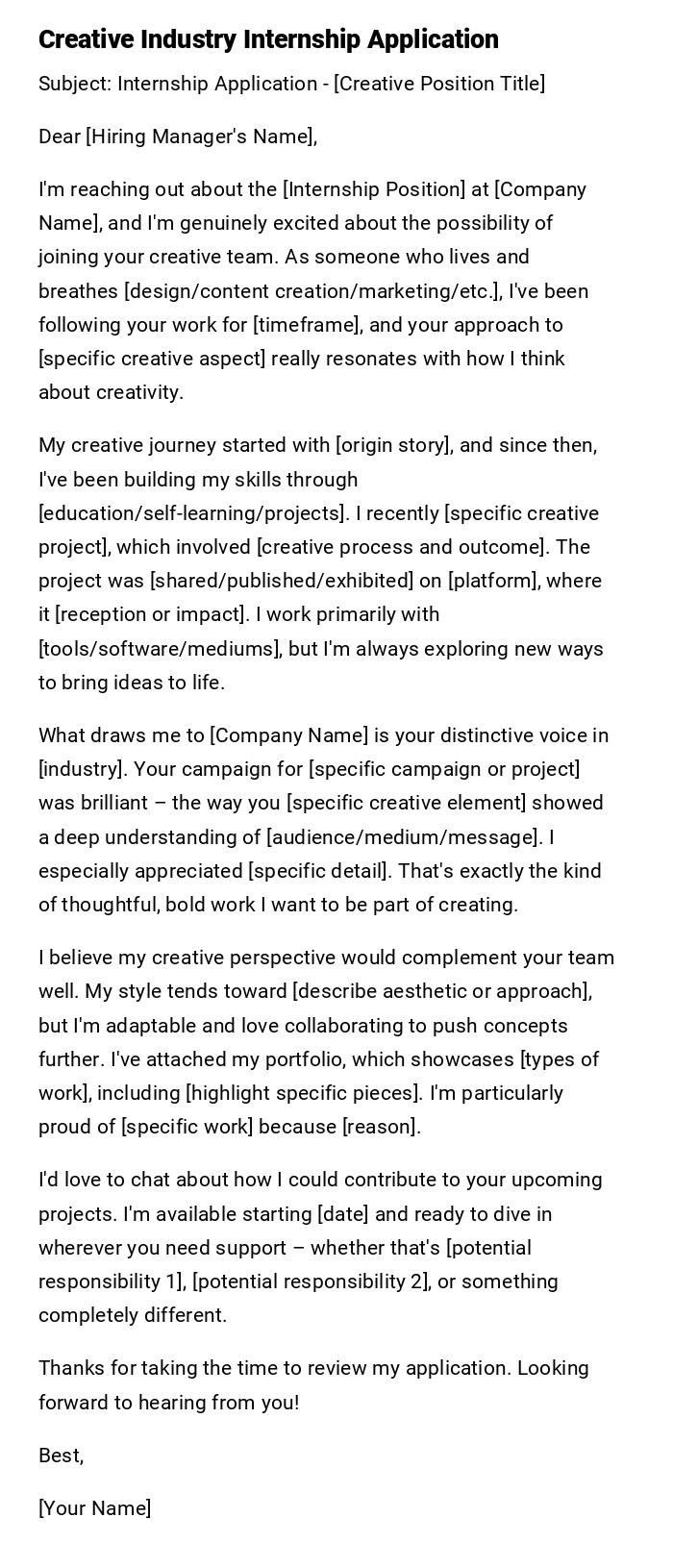 Creative Industry Internship Application