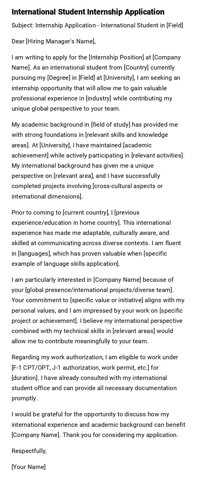 International Student Internship Application