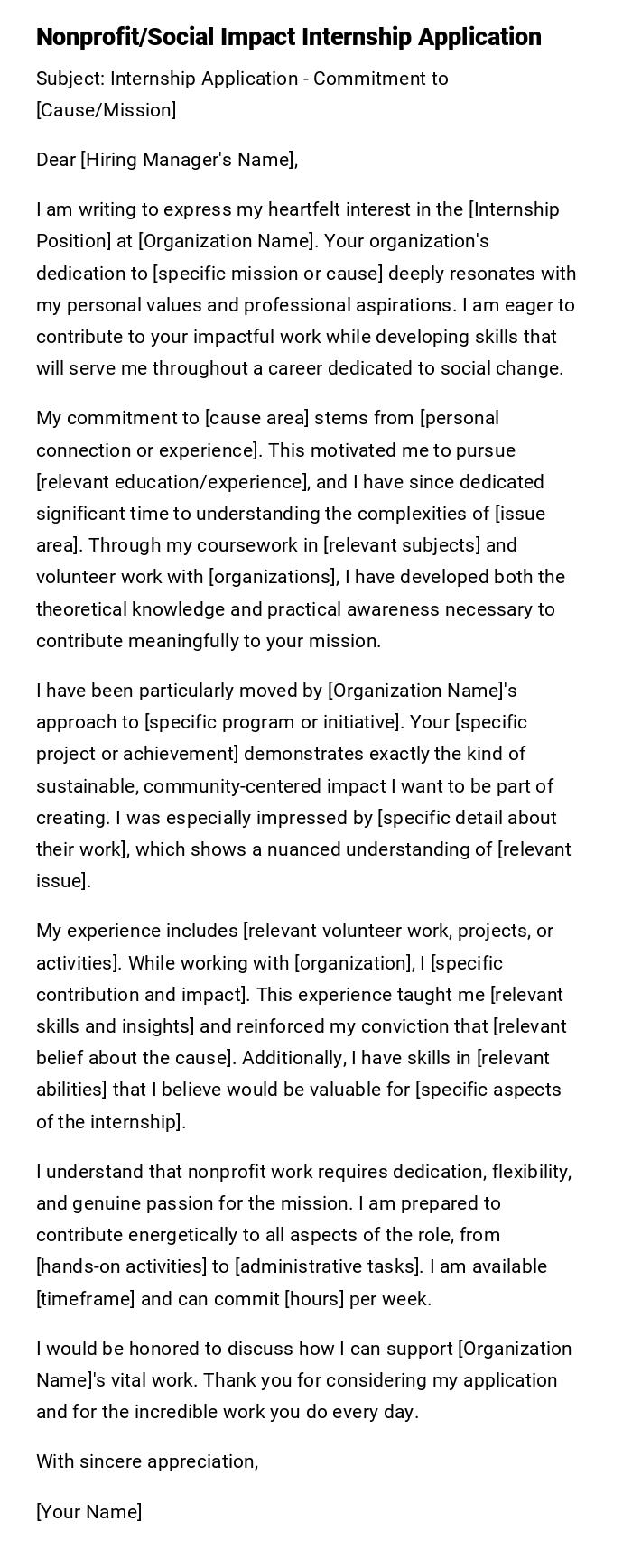 Nonprofit/Social Impact Internship Application