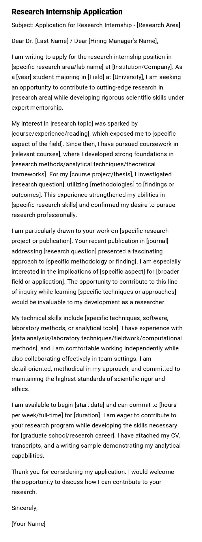 Research Internship Application