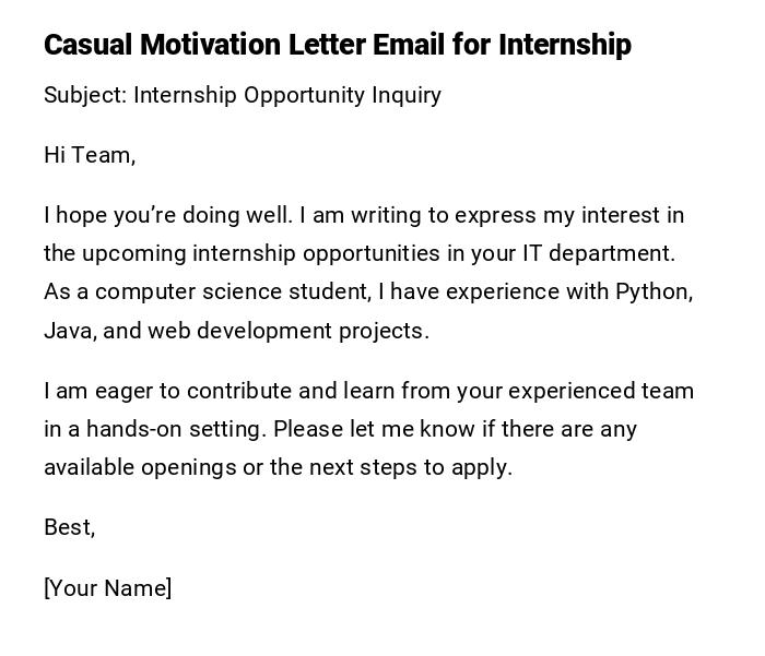 Casual Motivation Letter Email for Internship Casual Motivation Letter Email for Internship