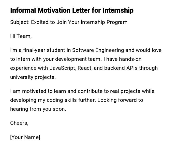 Informal Motivation Letter for Internship Informal Motivation Letter for Internship