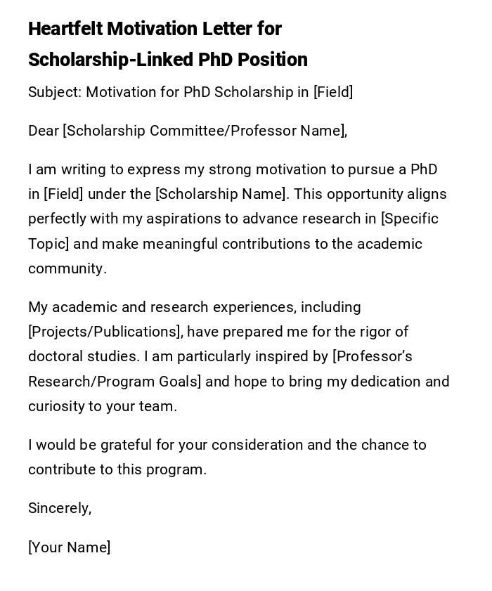 Heartfelt Motivation Letter for Scholarship-Linked PhD Position