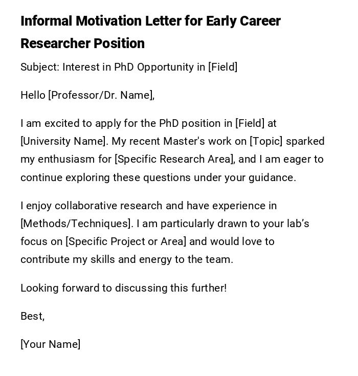 Informal Motivation Letter for Early Career Researcher Position