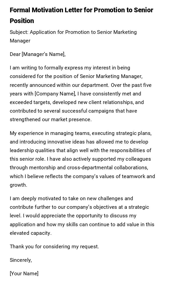 Formal Motivation Letter for Promotion to Senior Position