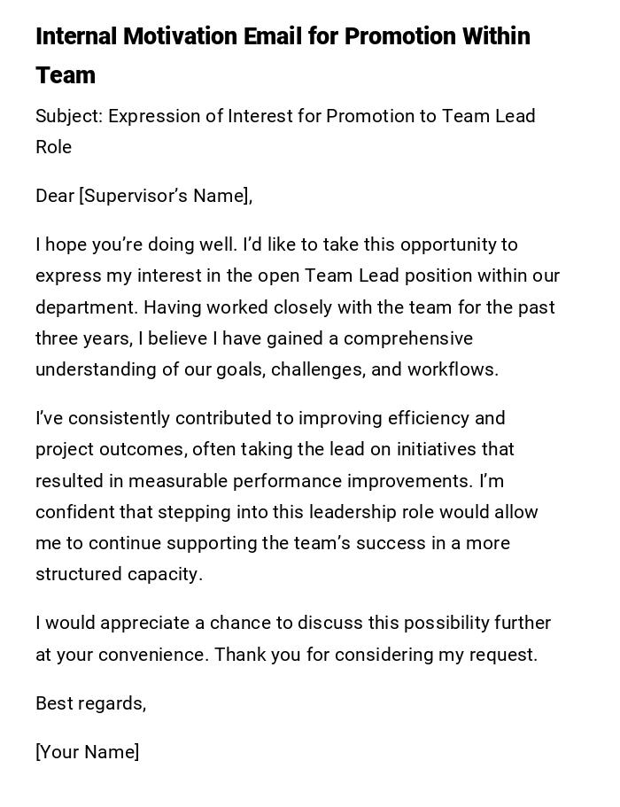 Internal Motivation Email for Promotion Within Team