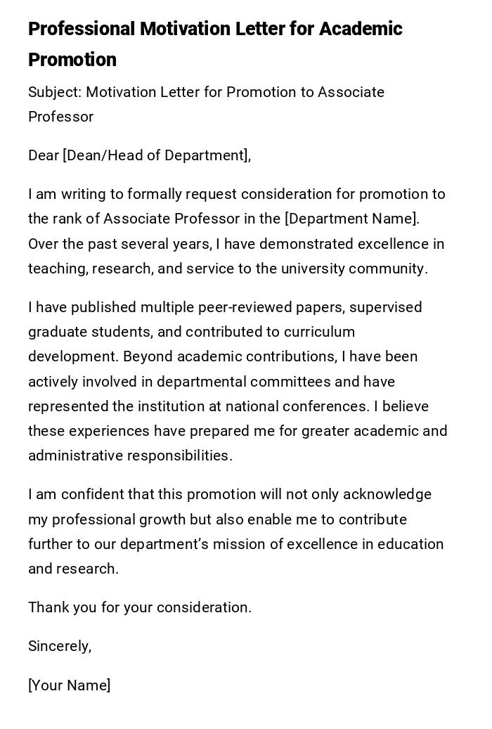 Professional Motivation Letter for Academic Promotion