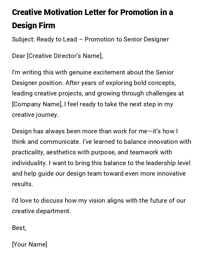 Creative Motivation Letter for Promotion in a Design Firm